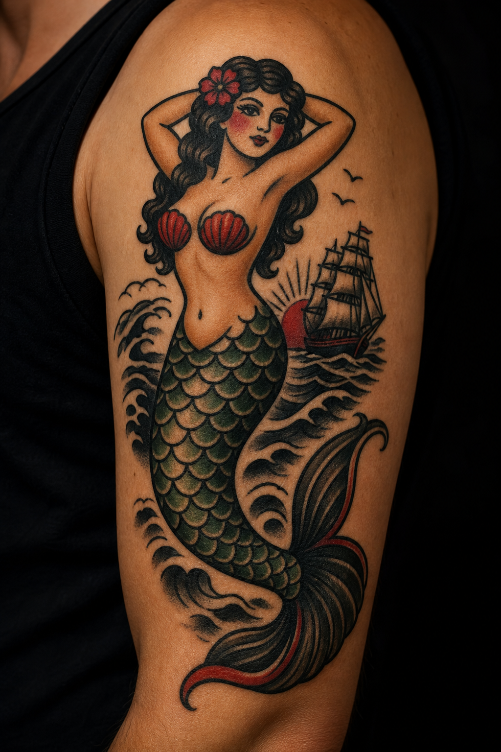 Traditional mermaid tattoo